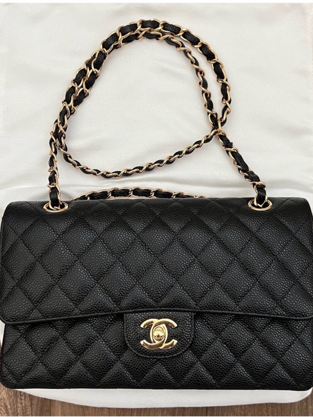 CHANEL Black Quilted Leather Shoulder Bag with Gold Hardware